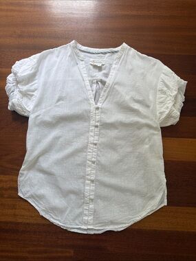 By Anthropologie White Cotton Button Down Puff Sleeve Blouse Shirt Top Boho XS